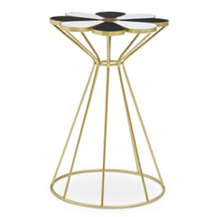 Jodie Black and White Flower Petal End Table - Gold Hourglass Base