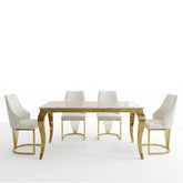 Sofia 150cm Cream Gold Marble Dining Table & 4 Lasco Cream Gold Chairs