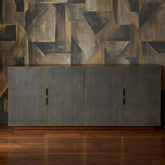 Kempton Walnut & Shagreen 4 Door Sideboard Brass Trim 160cm