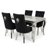 Sofia 1.2m Grey Marble Dining Table & 4 Black Minister Lion Chairs