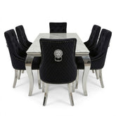 Sofia 1.6m Grey Marble Dining Table & 6 Black Minister Lion Chairs