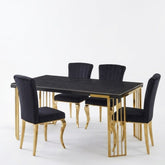 Cindy Black Sintered Stone Dining Table - Luxury Gold Geometric Legs