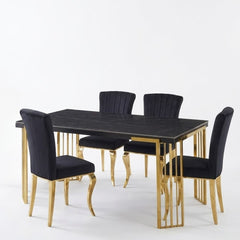 Cindy Black Sintered Stone Dining Table - Luxury Gold Geometric Legs