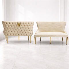 Victoria Mink Shimmer Fabric Luxury Bench with Gold Lion Knocker