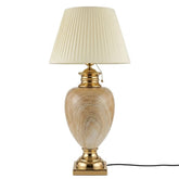 XL Cream & Gold Marble Table Lamp with Pleated Shade 104cm Tall