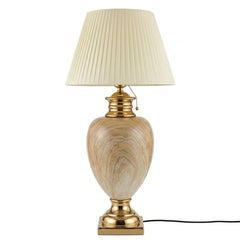 XL Cream & Gold Marble Table Lamp with Pleated Shade 104cm Tall