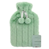 Luxury Green Faux Fur 2L Hot Water Bottle - Soft Plush Warm Gift