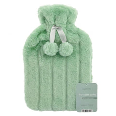 Luxury Green Faux Fur 2L Hot Water Bottle - Soft Plush Warm Gift