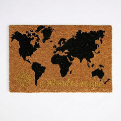 World Map Coir Door Mat - Natural Coconut Fibre Non-Slip Entryway Mat