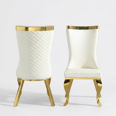 Samara Cream Gold Velvet Dining Chairs - Set of 2 Quilted Back