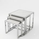 Massa Silver Nest of Tables Set of 3 White Marble Modern Tables
