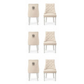 Set of 6 Minister Mink Brushed Velvet Lion Knocker Chairs with Pearls