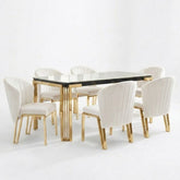Sorrento 180cm White Marble Gold Leg Dining Table & 6 Fabio Beige Chairs