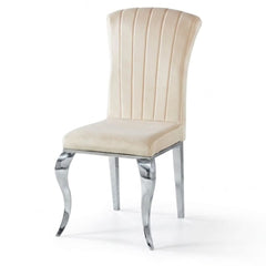 Armenia Cream Velvet Dining Chairs - Set of 2 with Polished Silver Legs