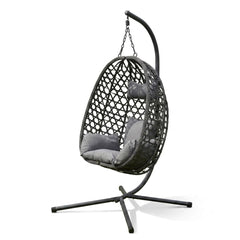 Aura Haus Charcoal Hanging Nest Egg Chair Garden Swing Stand Cushions
