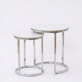 Aiza Grey Marble Effect Nest of 2 Side Tables - Modern Grey Frame