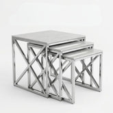 Aida Grey Ceramic Silver Base Nest of 3 Square Side Tables Set