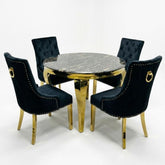 Sofia 1.1m Round Black Gold Dining Table & 4 Ring Back Dining Chairs