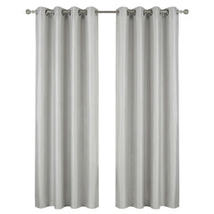 Silver Faux Silk Fully Lined Eyelet Curtains - 1 Pair,