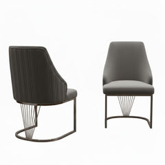 Set of 2 Lasco Grey and Silver Velvet Dining Chairs with Metal Legs