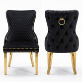 Set of 2 Black Victoria Dining Chairs with Ring Knocker & Gold Legs