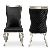 Samara Black Silver Velvet Dining Chairs - Set of 2 Quilted Back
