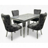 Sofia 1.2m Grey Marble Table & 4 Victoria Grey Lion Silver Chairs
