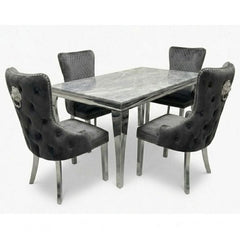 Sofia 1.2m Grey Marble Table & 4 Victoria Grey Lion Silver Chairs