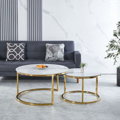 Aria White Marble & Gold Nesting Coffee Tables - Set of 2, 80cm