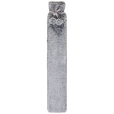 72cm Long Hot Water Bottle with Luxury Grey Faux Fur Cover & Pom Poms