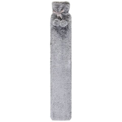 72cm Long Hot Water Bottle with Luxury Grey Faux Fur Cover & Pom Poms