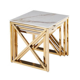 Aida White ceramic & Gold Nesting Tables - Set of 3 Square Side Tables