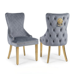 Set of 2 Grey Victoria Dining Chairs Gold Leg | Home Luxe Interior