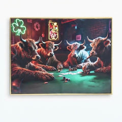 Home Luxe Highland Cows Poker Wall Art 50x70cm Fun Framed Cow Pictures