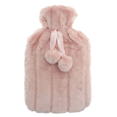 Pink 2L Faux Fur Hot Water Bottle - Luxury Plush Pom Pom Winter Gift