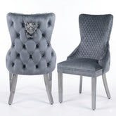 Set of 2 Grey Victoria Dining Chairs Chrome Leg | Home Luxe Interior