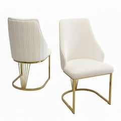 Set of 2 Lasco Cream and Gold Fabric Dining Chairs with Metal Legs