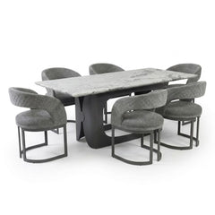 Lina 180cm Grey Marble Dining Table & 6 Grey Lina Chairs Set