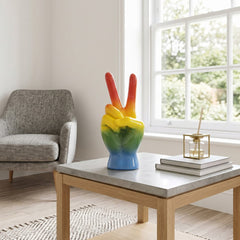 Home Luxe Rainbow Peace Hand Sign Gesture Sculpture Figure | 23cm