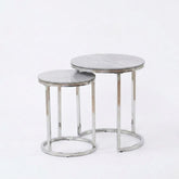 Aiza White Marble Effect Nest of 2 Side Tables - Modern Grey Frame