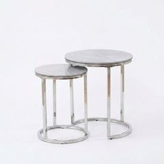 Aiza White Marble Effect Nest of 2 Side Tables - Modern Grey Frame