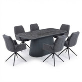 Davos 180cm Grey Ceramic Oval Table & 6 Fairmont Grey Swivel Chairs