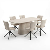 Davos Grey 180cm Ceramic Oval Dining Table & 6 Roseland Swivel Chairs