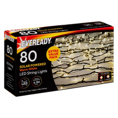 Eveready 80 Warm White LED Solar String Lights - 9.3m Garden Decor