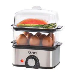 2-Tier Stainless Steel Egg Cooker & Steamer - 500W, 8 Egg Capacity
