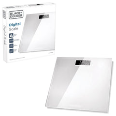 Black + Decker White Digital Bathroom Scale - 170kg, Tempered Glass