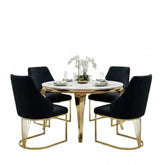Sofia 150cm Cream Gold Marble Dining Table & 4 Lasco Black Gold Chairs