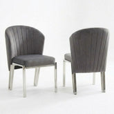 Set of 2 Grey Velvet Fabio Dining Chairs with Modern Silver Frame