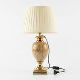 Medium Cream & Gold Marble Table Lamp with Pleated Shade 61cm Tall