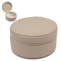 Home Luxe Faux Leather Round Jewellery Box Organiser | Nude Beige